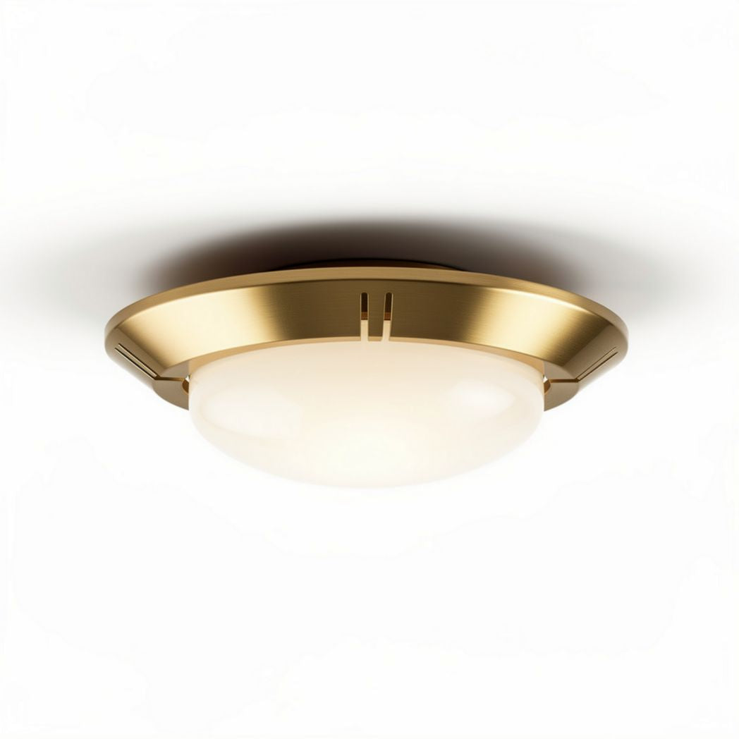 Lampa sufitowa okrągła złota z mlecznym kloszem 30 x 30 x 10cm