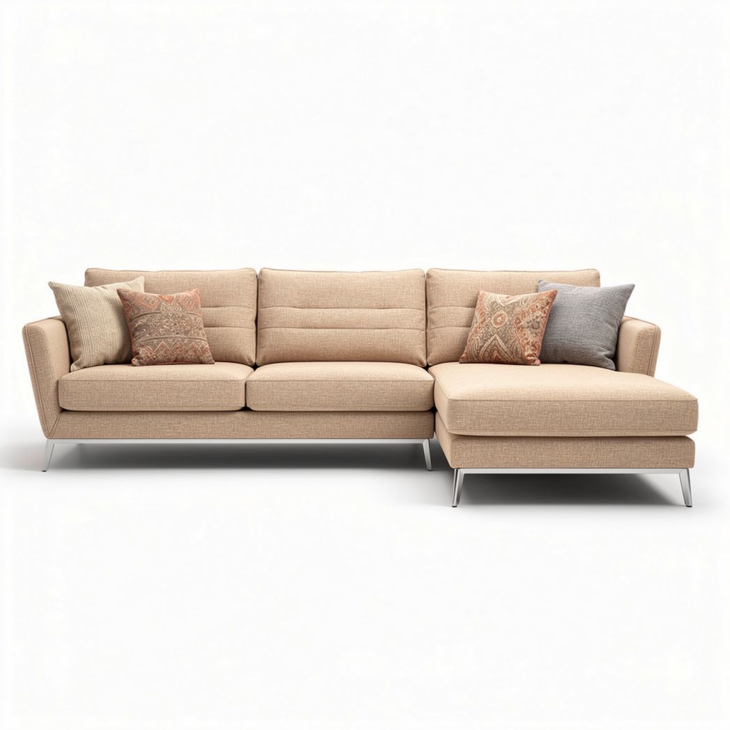 Sofa narożna w kolorze beżowym z poduszkami 240 x 90 x 85cm