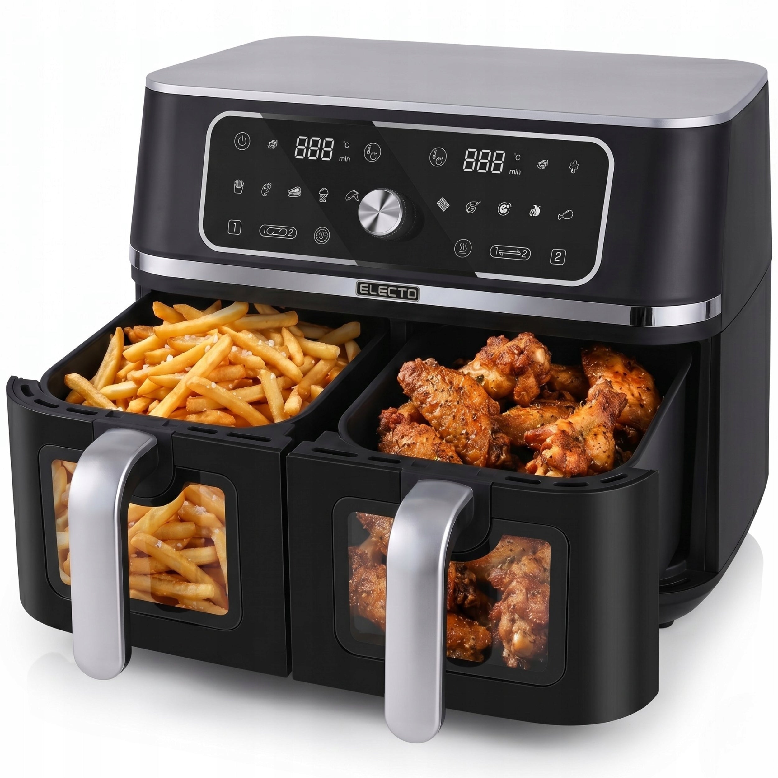 FRYTKOWNICA BEZTŁUSZCZOWA DWUKOMOROWA AIR FRYER 3100W DUŻA FRYTOWNICA 10L